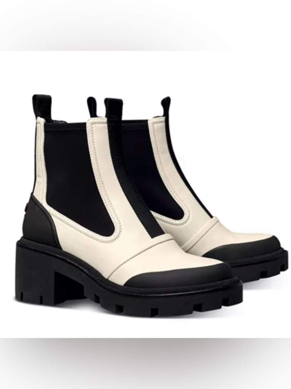 Tory Burch Two-Tone Black and ivory Chelsea Lug Boots size 7